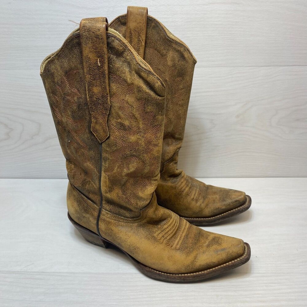 CORRAL Women "C2033 Naham" Distressed Brown Leather Western Boots Size 6 M